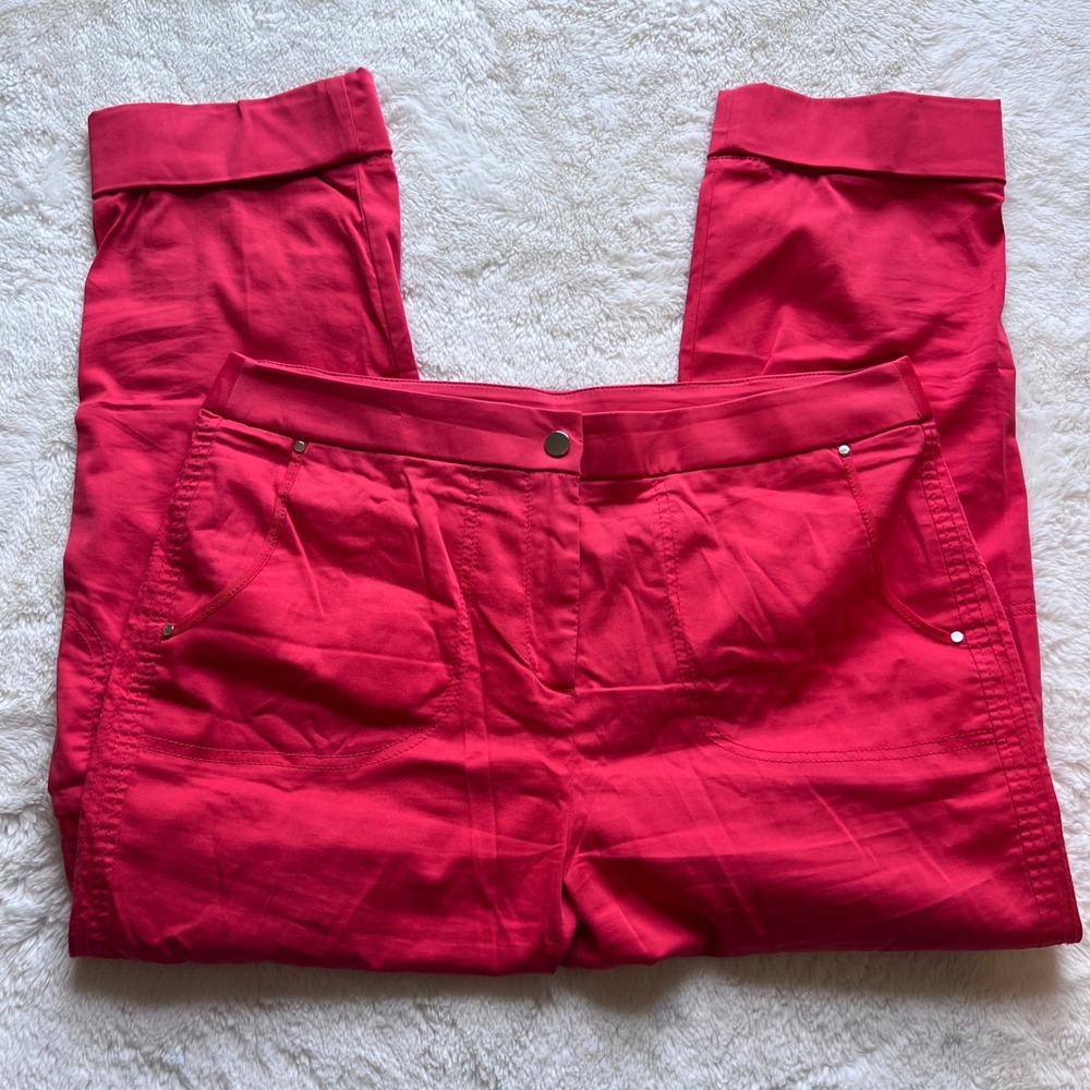 Chicos Red Crop Pants Cotton Blend Cuffed Hem Women's Size 1 Stretch Trousers